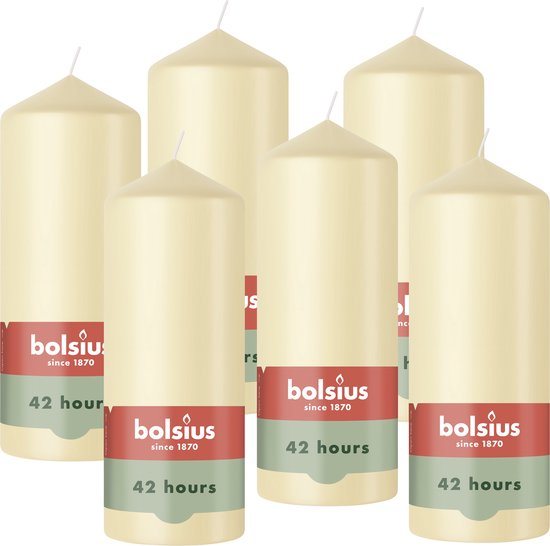 Bolsius - Gladde Stompkaarsen - Beige - 6 stuks - 15cm - 42 Branduren