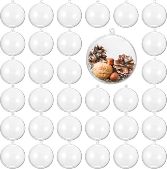 The Twiddlers – 48 Transparante Kerstballen, 8cm – Vulbaar & Versierbaar – DIY Kerstboomversiering – Voor Kerst, Bruiloften & Feesten