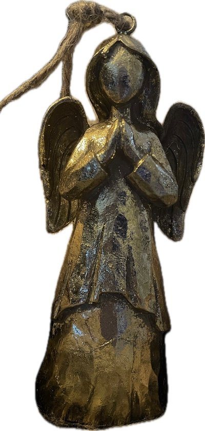 Kerst Engel - GOUD - Gold - Staand - Ornament met jute hanger - Kerstengel - Kerstmis - Winter - Angels - Angel - Hout - Woon - Woonaccessoire - Interieur - Sfeer - Luxe - Decoratie - Deco - Decoratief - Engelbewaarder - Kerststal - Stal - Christmas