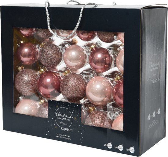 Decoris Kerstballen - 42 st - glas - roze tinten mix - 5-6-7 cm