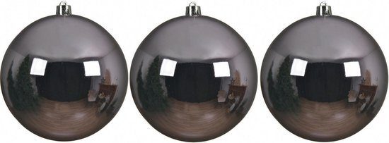 3x Grote lila paarse kunststof kerstballen van 14 cm - glans - lila paarse kerstboom versiering