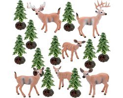 16-delige Kerstdorp Miniatuur Set met Bomen en Herten, Winterlandschap Decoratie