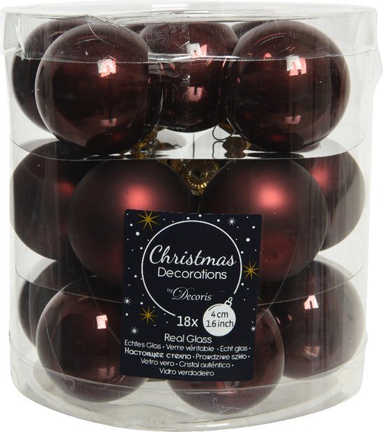 Decoris Kleine kerstballen - 18x st - mahonie bruin - D4 cm - glas - kerstversiering