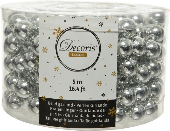 Decoris Kerstslinger - zilverlkeurig - kralen - 500 cm - Kerstversiering kralenslingers