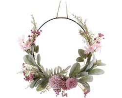 Bloemenkrans Roze 41 cm – Deurkrans met Kunstbloemen voor Voordeur, Muur & Interieur – Sfeervolle Decoratie voor Alle Seizoenen, Bruiloft & Feest