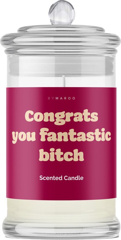 Grappig Verjaardag Cadeau Vrouw - By Maroo Geurkaars met Tekst Cotton in Glas - Fantastic Bitch - Giftset vrouwen, moeder, vriendin, zus, oma, mama - Cadeautjes voor Haar Volwassenen
