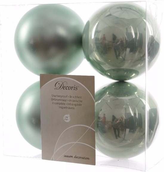 Decoris Kerstballen - 4x st - mintgroen - D10 cm - kunststof - kerstversiering