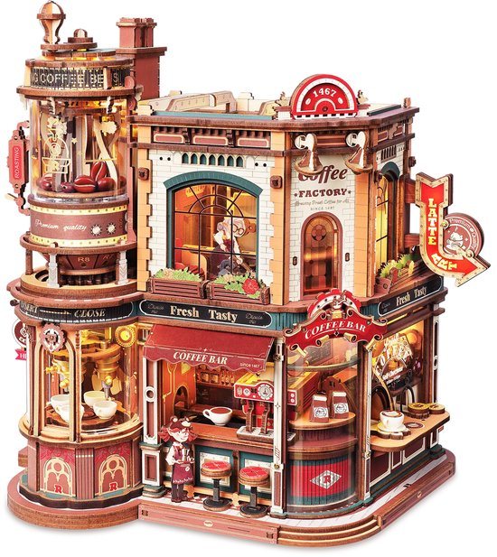 Robotime Dream Coffee Factory - ROKR Magic Amusement Park Series - EAB02 - Bouwpakket - Miniatuur - Knutselen - Modelbouw