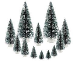 Miniatuur kerstbomen met sneeuw - 12 stuks voor kerstdorp decoratie