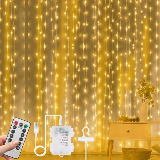 LED-Lichtgordijn - 300 LED's - geschikt voor Kerstmis - 3 m x 3 m - warmwit