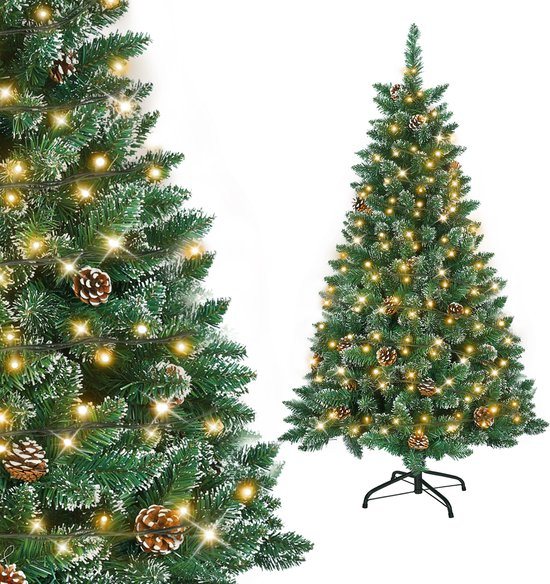 Kunstkerstboom Met LED-Verlichting 1,2m - Realistische PVC Takken Met Sneeuw-Effect - Kindveilig & Brandveilig - Inclusief Standaard