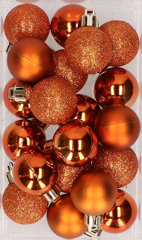 Cosy & Trendy Kleine kerstballen - oranje - D3 cm - kunststof - mat/glans/glitter - kerstversiering