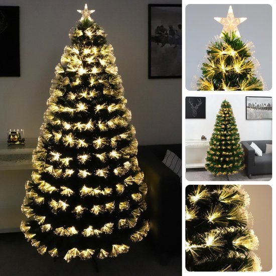 Kunstkerstboom Met Verlichting - Kerstboom met Verlichting - LED Kerstboom - 60 cm - Fiber Optic - Warm Wit LED - 8 Lichtfuncties - Inclusief EBOOK
