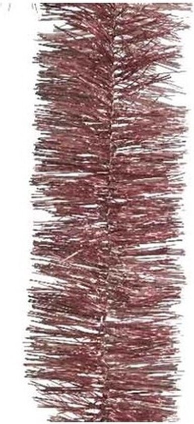 Decoris kerstslinger - 2x - oudroze - lametta - 270 x 7 cm - folie slinger - kerstversiering