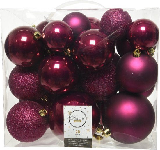 Decoris Kerstballen - 26x st - bessen roze - 6-8-10 cm - kunststof - kerstversiering