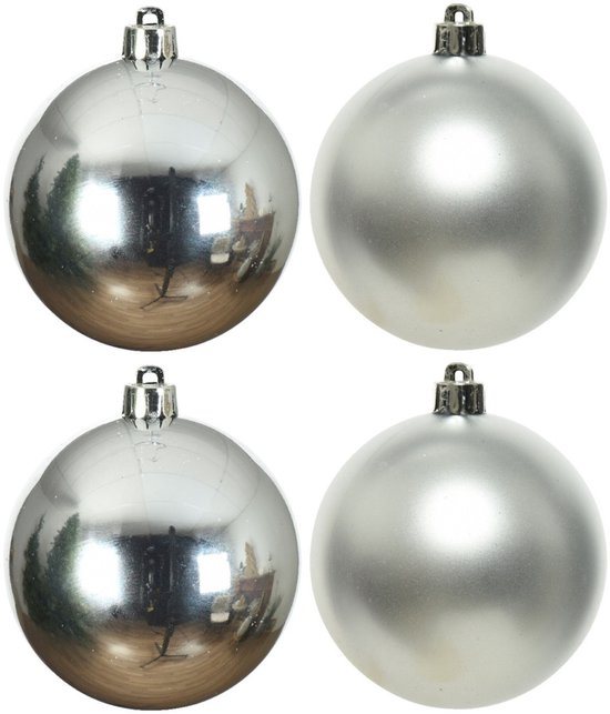 Decoris Kerstballen - 4x st - zilver - 10 cm - kunststof - kerstversiering