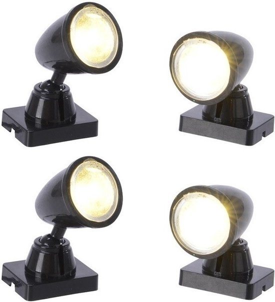 Decoris Kerstdorp verlichting - spotjes - 4x - LED - kerstdorp accessoires - lampjes - lichtjes