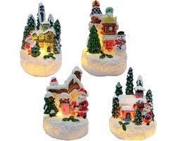 Verlichte Kerststallen Set met LED, Miniaturen voor Kerstdorp Decoratie (4 Delen)