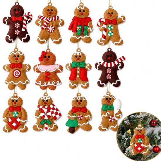Koekemannetjes Kerstversiering - 12 Stuks - Gingerbread Ornamenten - Kersthangers Peperkoek Figuren - Kerstboomversiering - Kerstdecoratie voor Binnen - Bruin