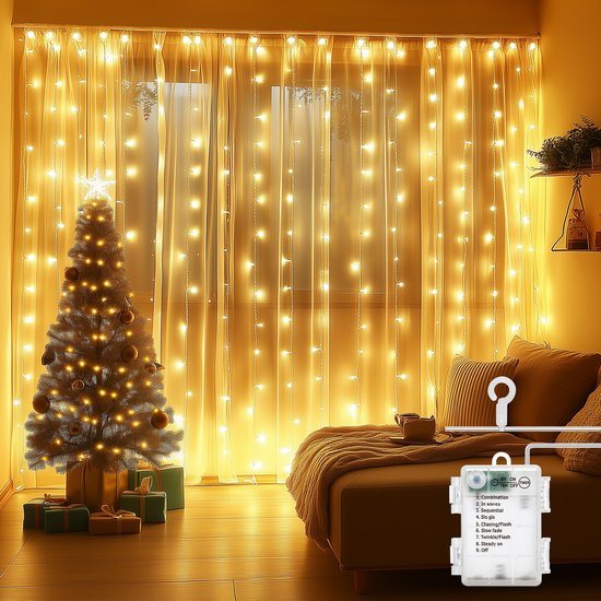 Aigostar 10BZE - LED Lichtgordijn Sfeerverlichting - 200 LED - IP44 - Op Batterijen - LED Kerstverlichting Lichtgordijn - Wit