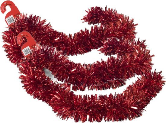 Kerstslingers - 2x stuks - glitter rood - folie - 180 x 12 cm - extra brede slinger/kerstboom versiering