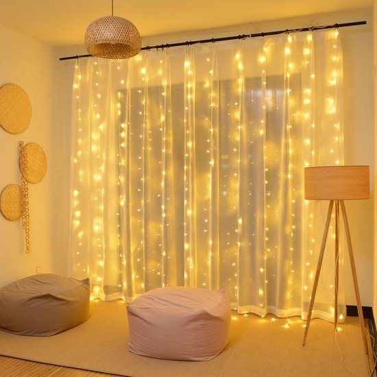 LED Lichtgordijn Wit 2026 MET HAAK - Led gordijn kerst - USB - led gordijn lichtjes - led gordijn 3x3 meter - 300 leds