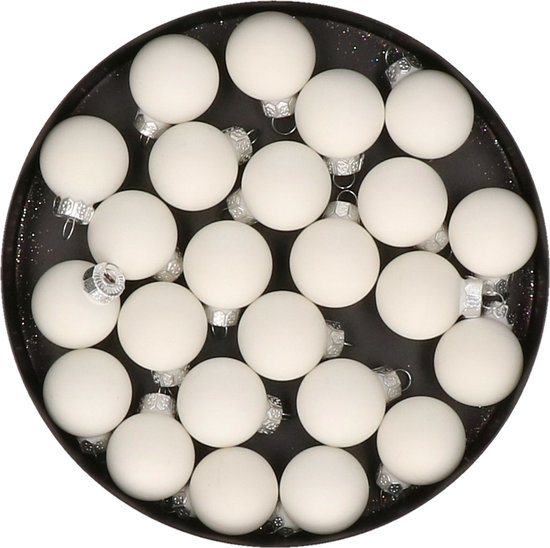 Othmar Decorations mini kerstballen - 24x st - wit satijn - glas - 2,5 cm