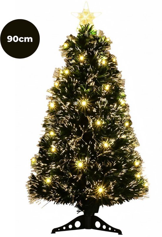 Lomera Kerstboom met Verlichting - 90 CM Kerstboom - Warm Witte LED - Kunststof Standaard - Binnen Gebruik - 20 LED Lampjes - Compacte Kerstboom - Kunstkerstboom - Kleine Kerstboom - Kerstdecoratie - IP-20 Adapter - Energiezuinig