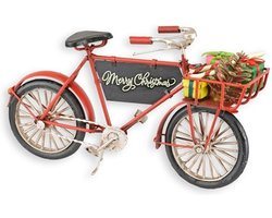 Kerst Fiets - Kerstdorp - Kerstversiering - Miniatuur Voertuig - Model Fiets - Kerst Decoratie - Merry Christmas Versiering - Woondecoratie - 24x9x13
