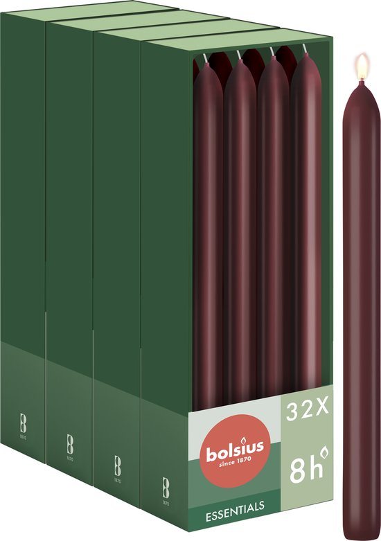 Bolsius - Gladde Dinerkaarsen - 23 cm - 32 stuks - Bordeaux Rood