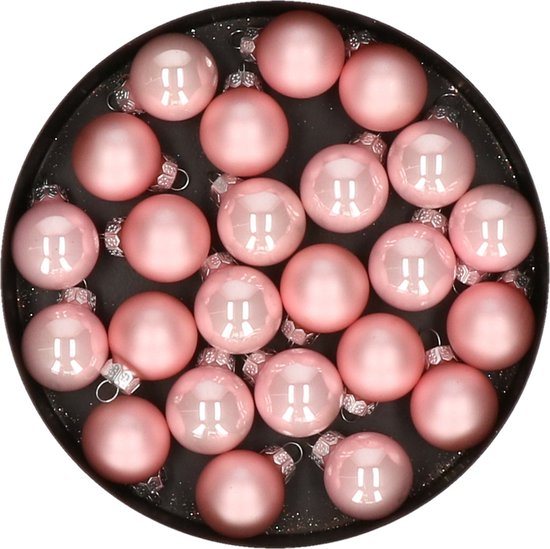 Othmar Decorations mini kerstballen - 24x st - lichtroze - glas - 2,5 cm