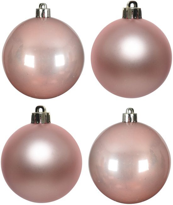 Decoris Kerstballen - 4x st - lichtroze - 10 cm - kunststof - kerstversiering