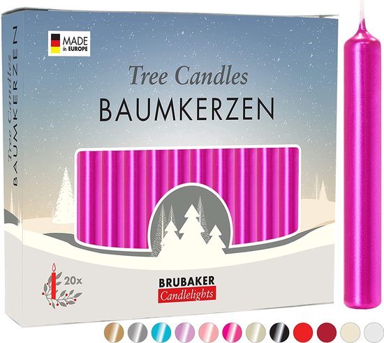 BRUBAKER 20 Stuks - Boomkaarsen - Roze - Kerstkaarsen - Piramidekaarsen - Kerstboomkaarsen - 95/12.5 mm – Kaarsen - Kaarsjes