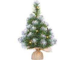 Mica Decorations Kunstkerstboom - nepsneeuw - 10 LED lampjes en sneeuw - H45 cm - Mini kerstboompjes