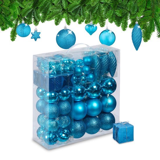 kerstballen - set van 110 - met slinger - plastic - onbreekbaar - petrol