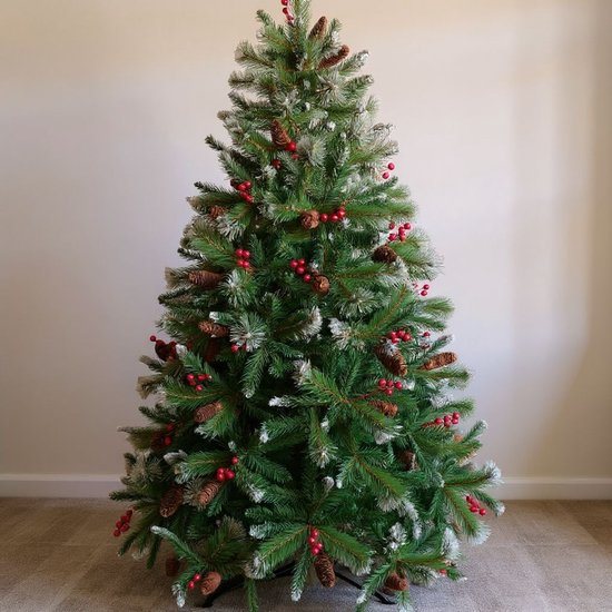 Premfy Deluxe Kunstkerstboom Berry - 180 cm - Naaldboom - Met Rode Besjes - Gedecoreerd - Mooi volle Kerstboom - 1000 Takken - Mooi Versierd - Decoratie - Premium - 5 Jaar garantie - Kunststof Kerstboom - Kerstboom Binnen - Luxe - Zonder verlichting