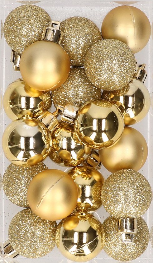 20x stuks kleine kunststof kerstballen goud 3 cm mat/glans/glitter - Onbreekbare plastic kerstballen - Kerstversiering