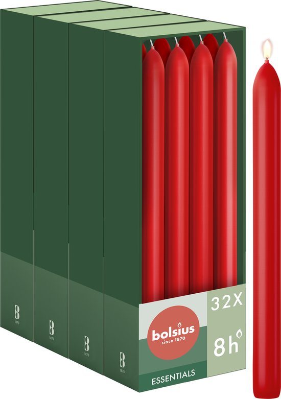 Bolsius - Gladde Dinerkaarsen - 23 cm - 32 stuks - Rood