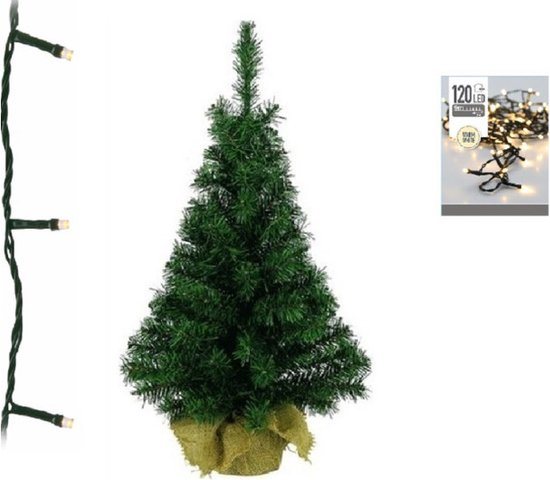 Kunst kerstboom - H90 cm - met kerstverlichting - warm wit - kunstboom