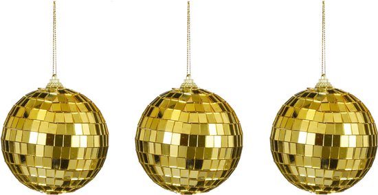 House of Seasons Discobal kerstballen - 3x st- goud - 8 cm - foam - spiegelbol