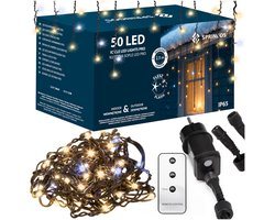 Springos Lichtgordijn | IJspegel Verlichting | 50 LEDs | Warm wit + Koud wit flits | 2,5 M