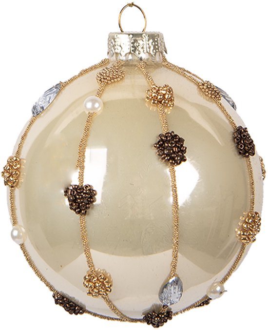 Clayre & Eef Kerstbal Overig Ø 8x8 cm Beige Glas Kerstballen