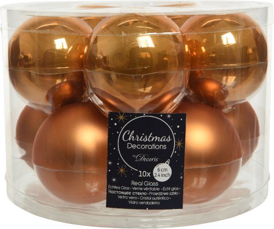 10x stuks kerstballen cognac bruin (amber) van glas 6 cm - mat/glans - Kerstboomversiering
