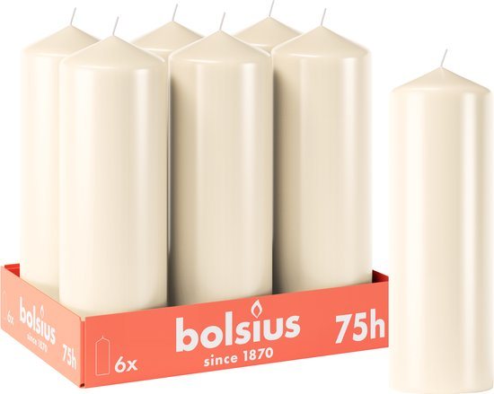 Bolsius - Gladde Stompkaarsen - 6 stuks - Ivoor - 20cm - 75 branduren