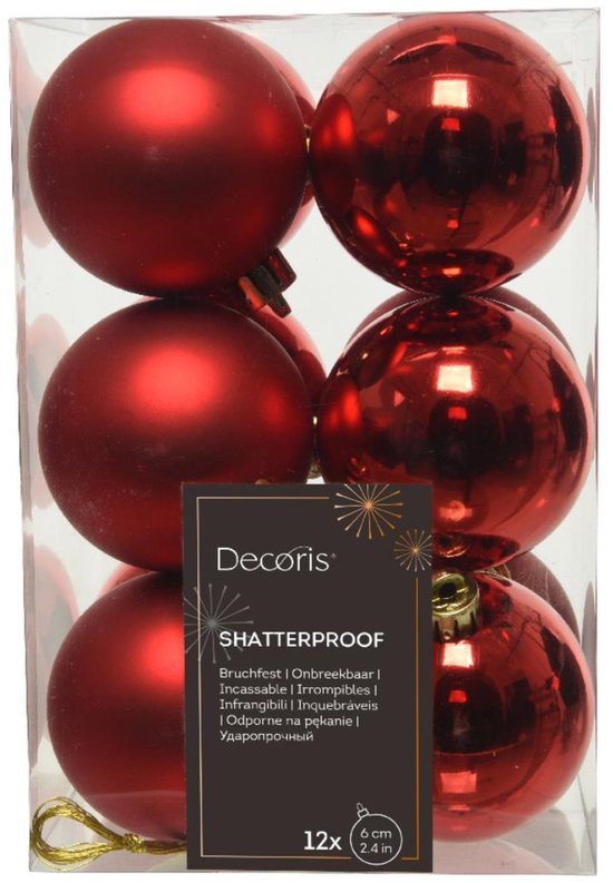 Decoris  kerstballen - 12 stuks - Kunststof - 6cm