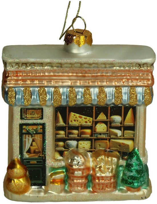 HD Collection glazen kerstornament kerst hanger kaas winkel 12.5 cm