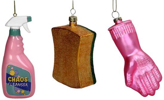 HD Collection kerstornamenten kerst hangers set van 3 schoonmaak producten Lekker kek!