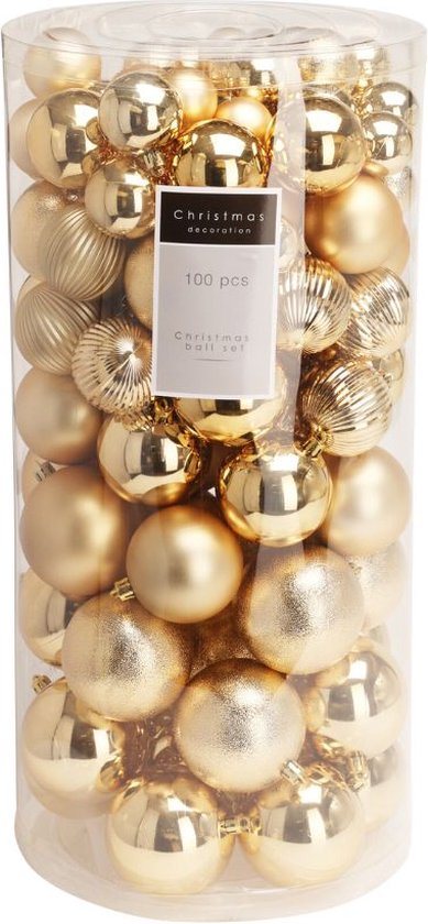 Niceey Kerstballen - 100 Stuks - Kerstballenset - Kerstballen Kunststof - Kerstversiering - Kerstdecoratie - Goud