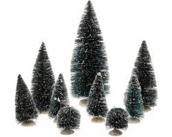 Kerstdorp - miniatuur kerstbomen - 9x st - groen - 6 tot 20 cm - boompjes