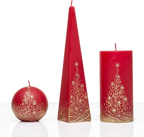 Kaarsen - Set Handgeschilderd - Rood met goudkleur - kerst - kerstverlichting